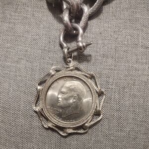 Real U.S. Bicentennial Roosevelt Dollar Coin Pendant On Necklace